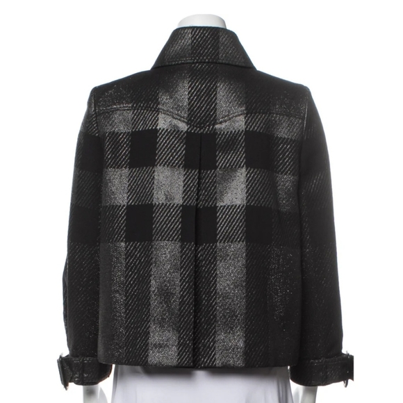 Burberry Metallic Check Pea Coat Jacket Size 8 - Picture 3 of 10